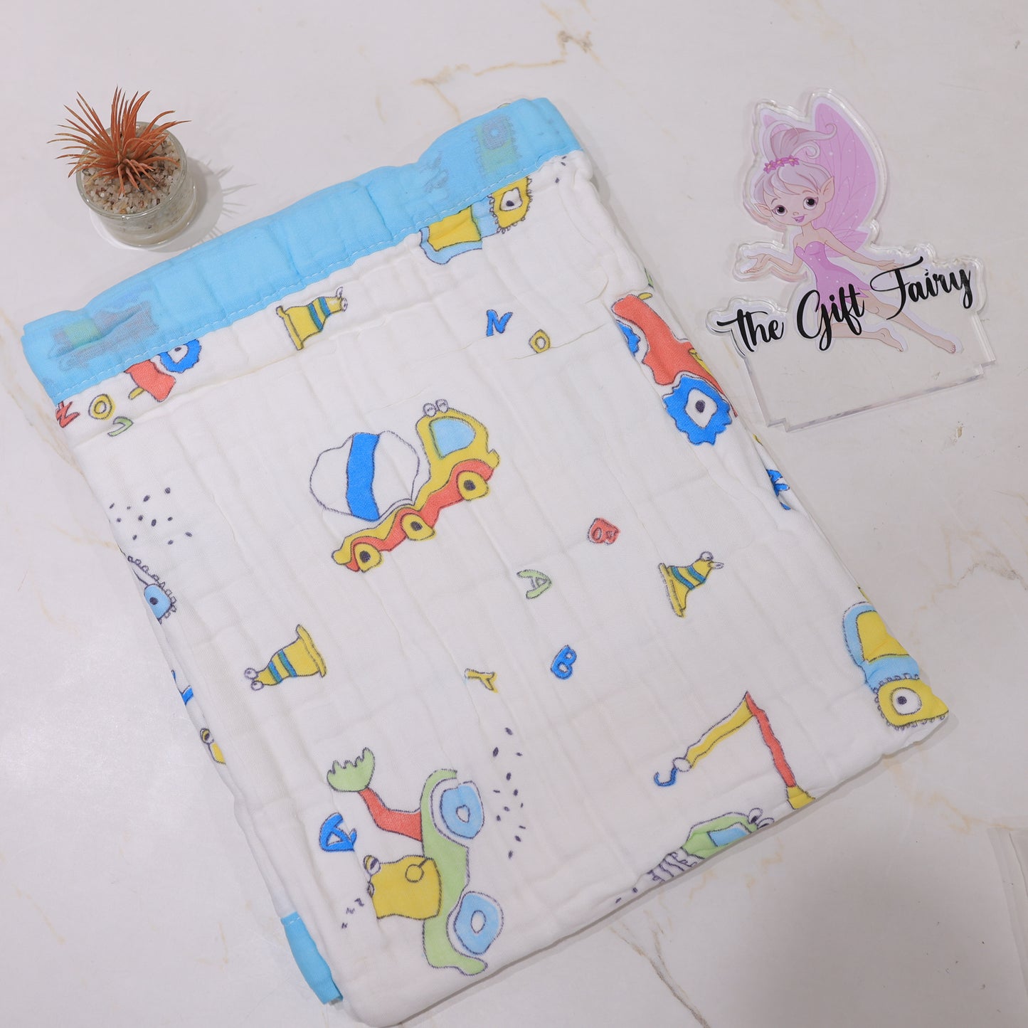 Baby Cotton Muslin Blanket – Cute Vehicles Print Soft Baby Wrap