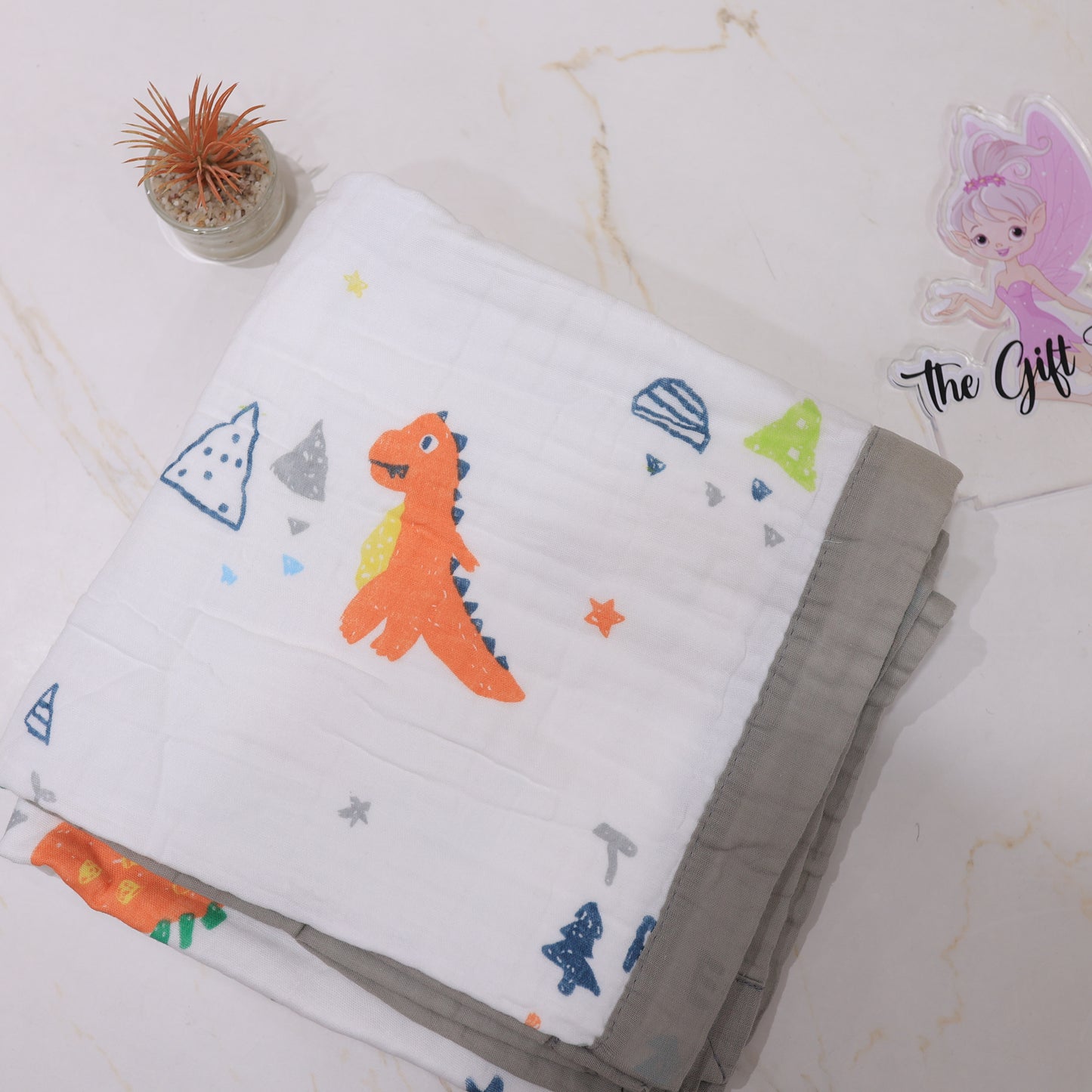 Baby Cotton Muslin Blanket – Cute Dinosaur Print Soft Baby Swaddle