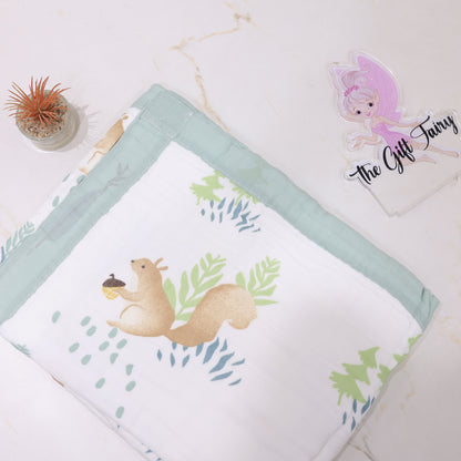Baby Cotton Muslin Blanket – Cute Squirrel Print Soft Baby Swaddle