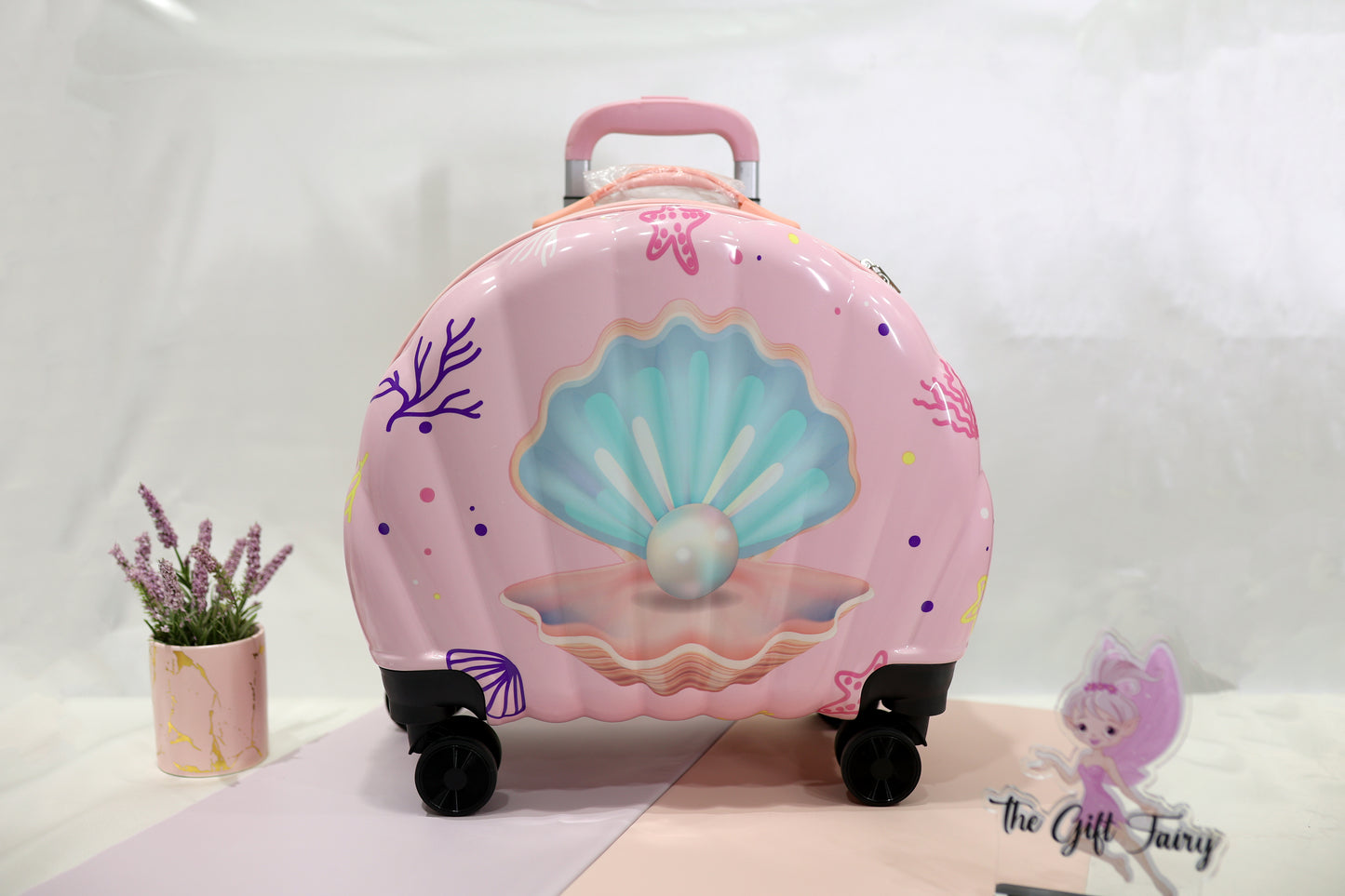Mermaid Shell Kids Ride-On Trolley Bag | Cute Travel Luggage – Blush Pink