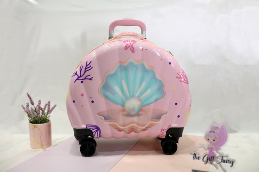 Mermaid Shell Kids Ride-On Trolley Bag | Cute Travel Luggage – Blush Pink