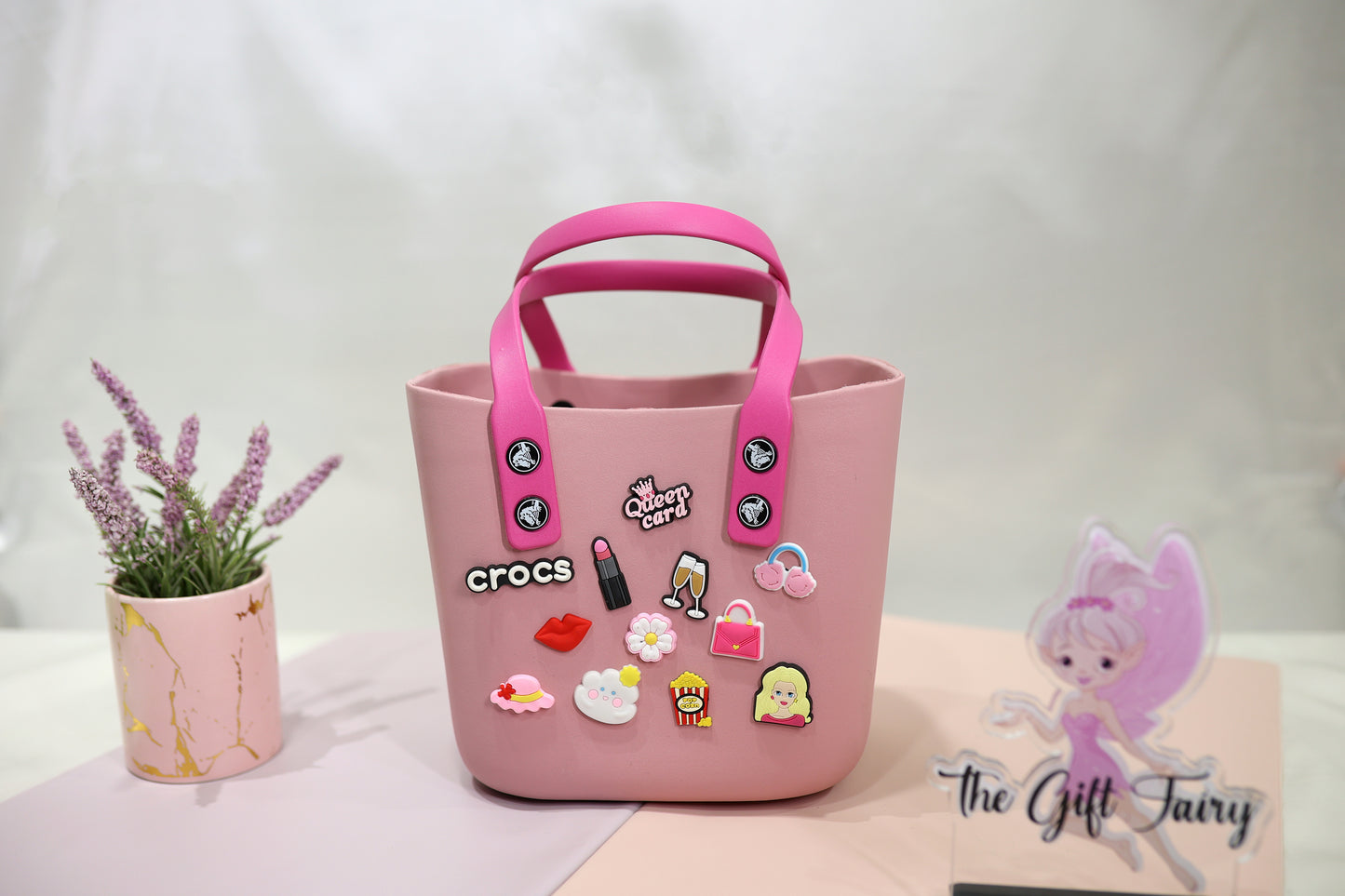 Pink Crocs Tote Bag for Girls | Cute Charm Handbag – Blush Pink