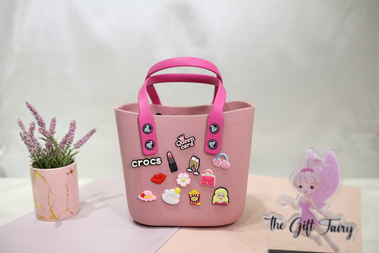 Pink Crocs Tote Bag for Girls | Cute Charm Handbag – Blush Pink
