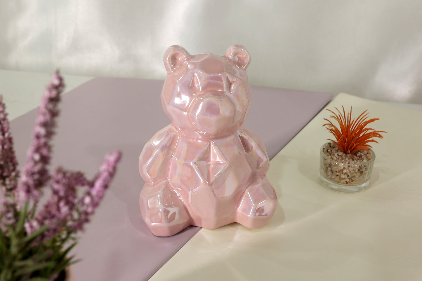 Ceramic Teddy Bear Piggy Bank – Pearl Pink