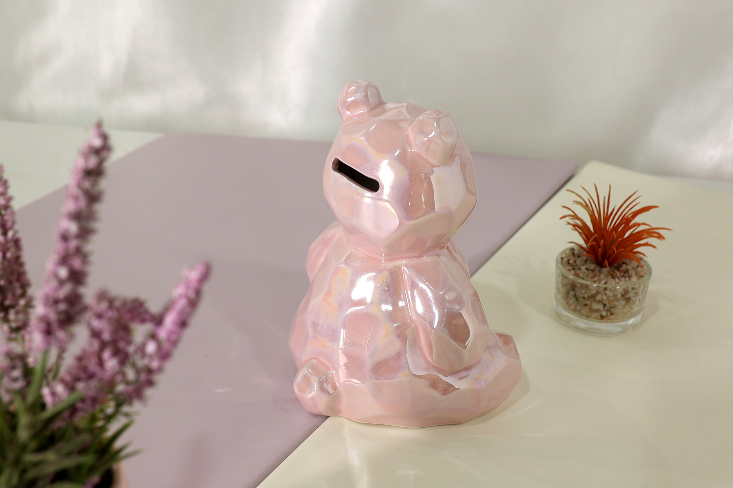 Ceramic Teddy Bear Piggy Bank – Pearl Pink