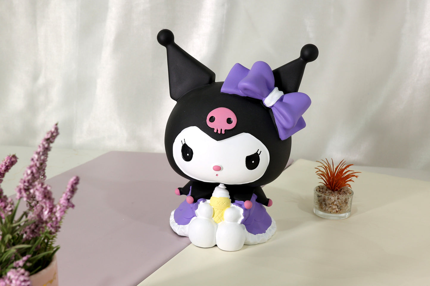 Kuromi-Style Character Piggy Bank – Black & Purple