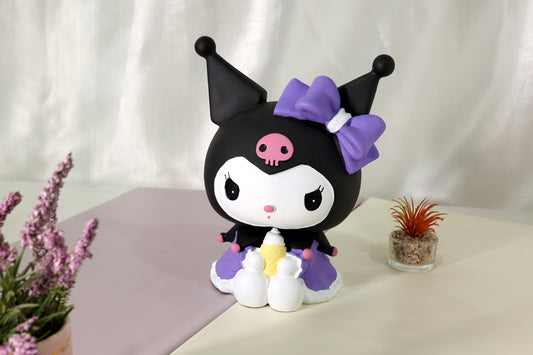 Kuromi-Style Character Piggy Bank – Black & Purple
