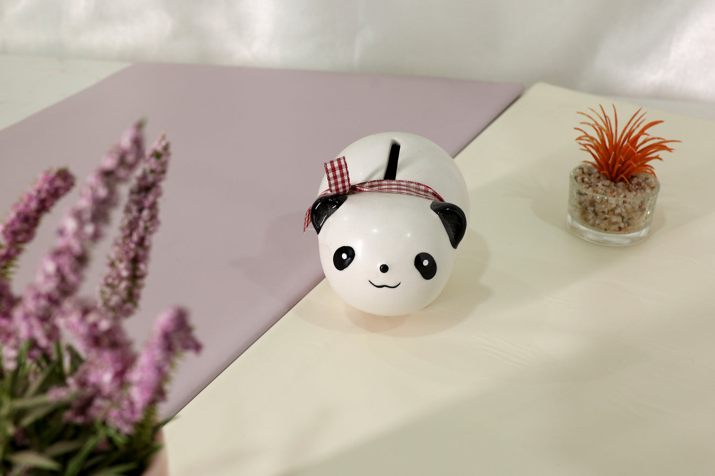Cute Panda Piggy Bank – White Ceramic Design