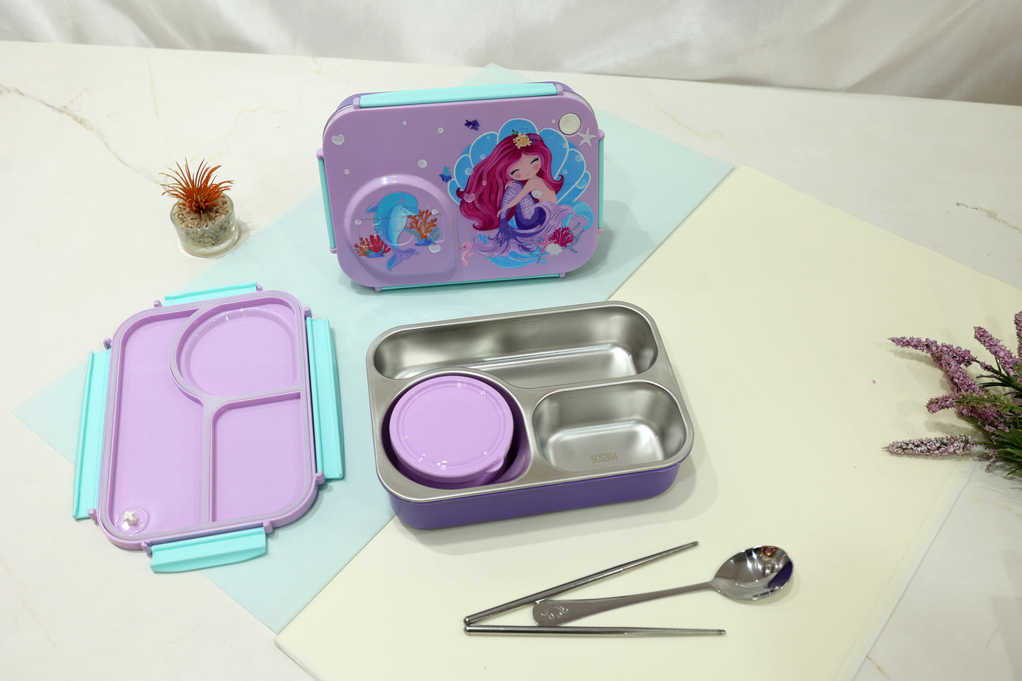 Bento Kids Printed Lunch Box with Stainless Steel Compartments (Designs May Vary)