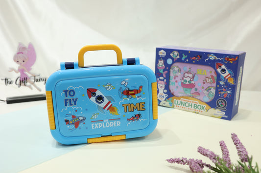 Bento Kids Printed Lunch Box with Handle & Stainless Steel Inner (Designs May Vary)