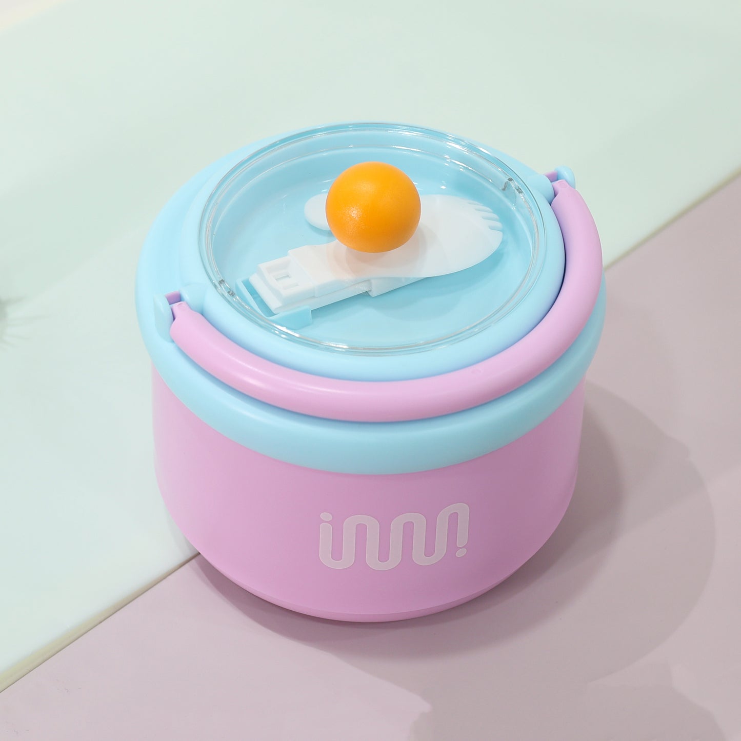 Trendy Pastel Insulated Bento Lunch Box with Spoon & Carry Handle [730ml]