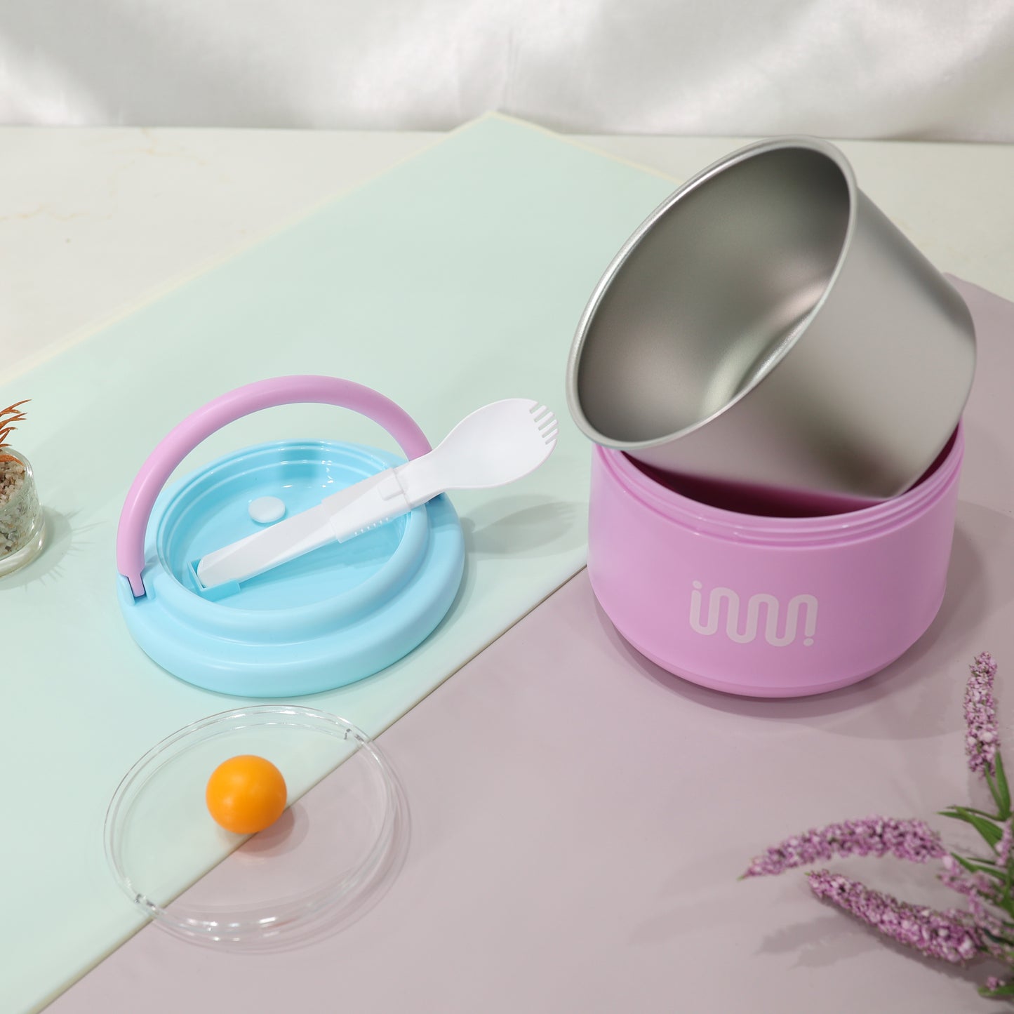 Trendy Pastel Insulated Bento Lunch Box with Spoon & Carry Handle [730ml]