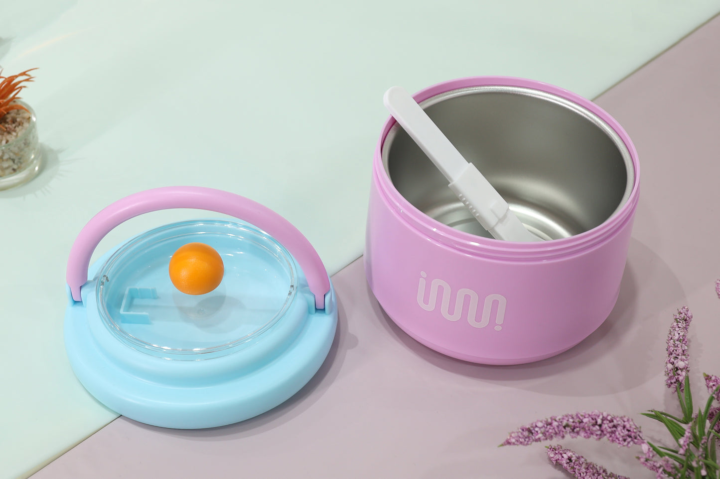 Trendy Pastel Insulated Bento Lunch Box with Spoon & Carry Handle [730ml]