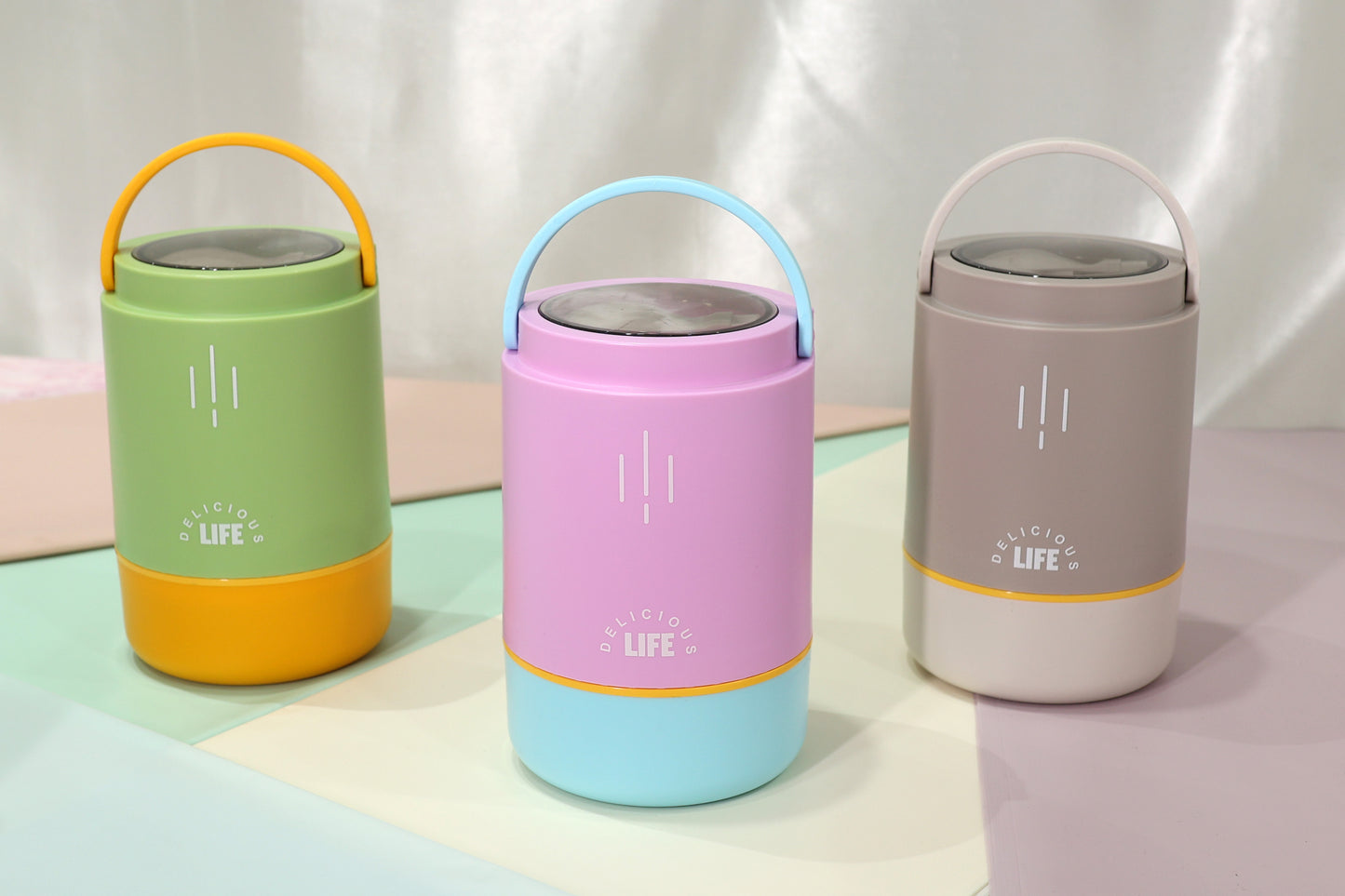 Pastel Bento Lunch Box Set with Handle – 3 Containers with Lids