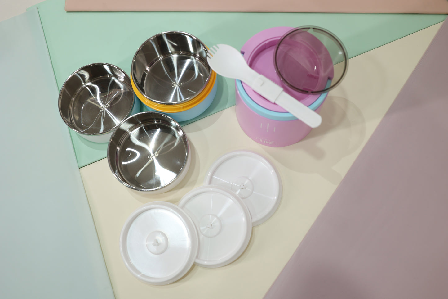 Pastel Bento Lunch Box Set with Handle – 3 Containers with Lids