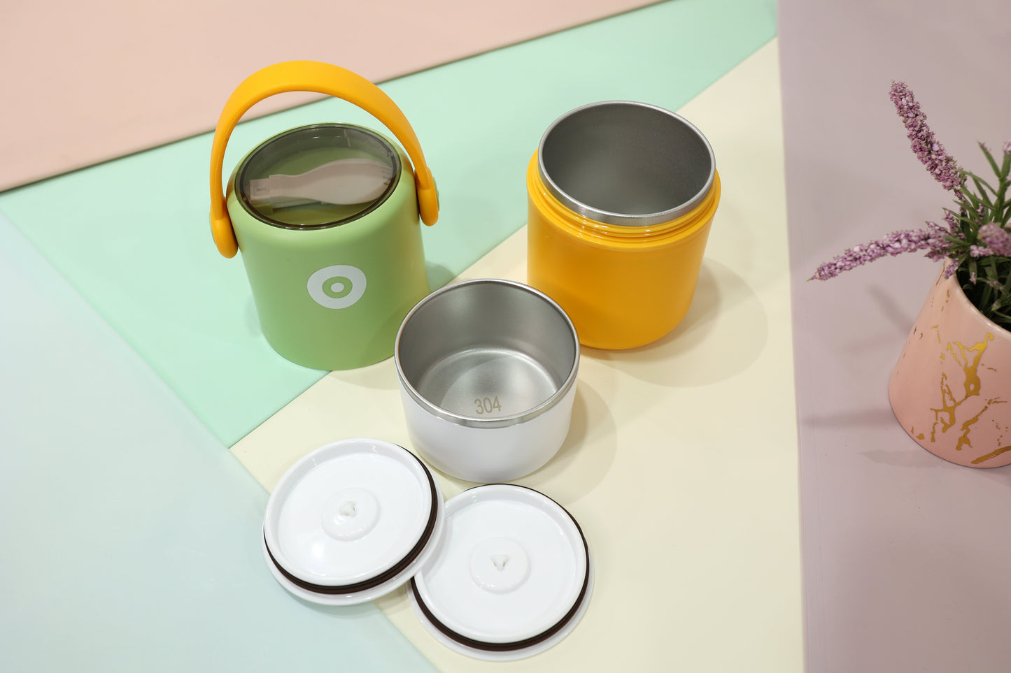 Pastel Bento Lunch Box Set with Handle | 2 Containers with Lid. [820ml]