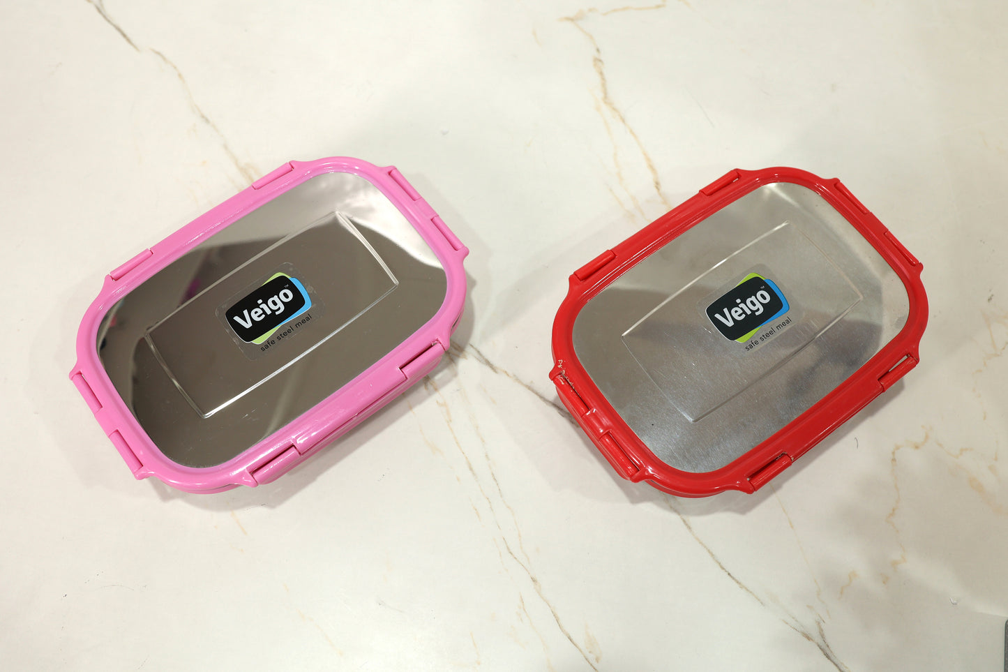 Veigo Jumbo Stainless Steel Lunch Box with Small Veg Box (950ml + 180ml)                 Leakproof, Airtight & Durable Design with Detachable Clips | Ideal for School Kids | Office Tiffin