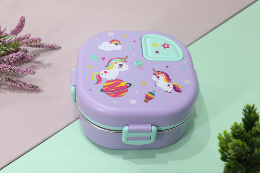 Kids Stainless Steel Bento Lunch Box with Cute Space & Unicorn Designs