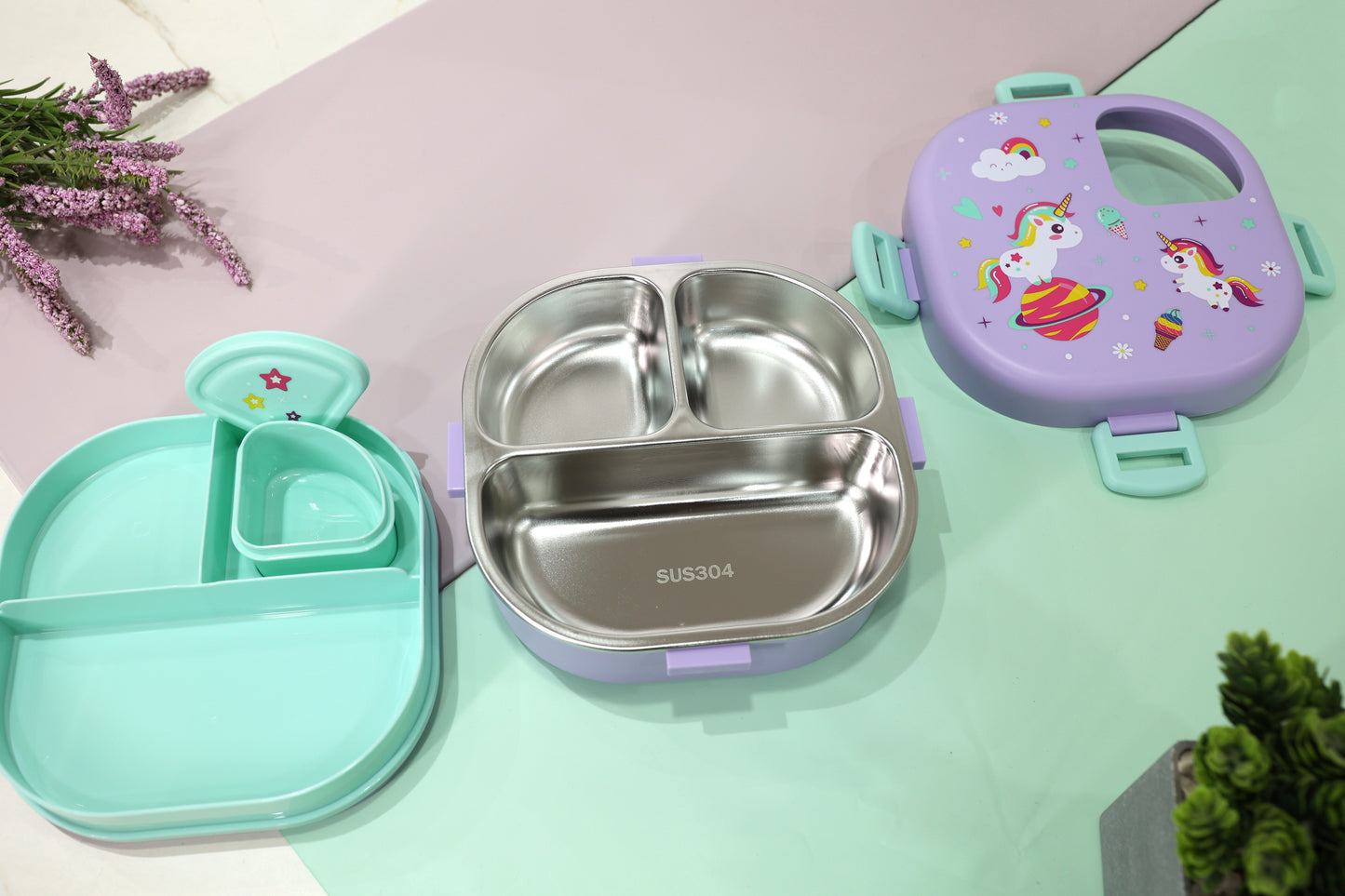 Kids Stainless Steel Bento Lunch Box with Cute Space & Unicorn Designs
