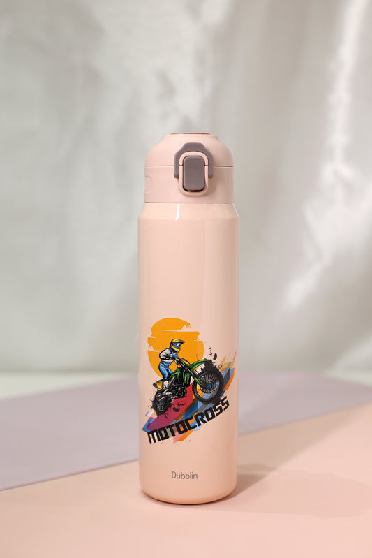 Dubblin Kids Printed Stainless Steel Water Bottle with Straw & Carry Strap [800ml]