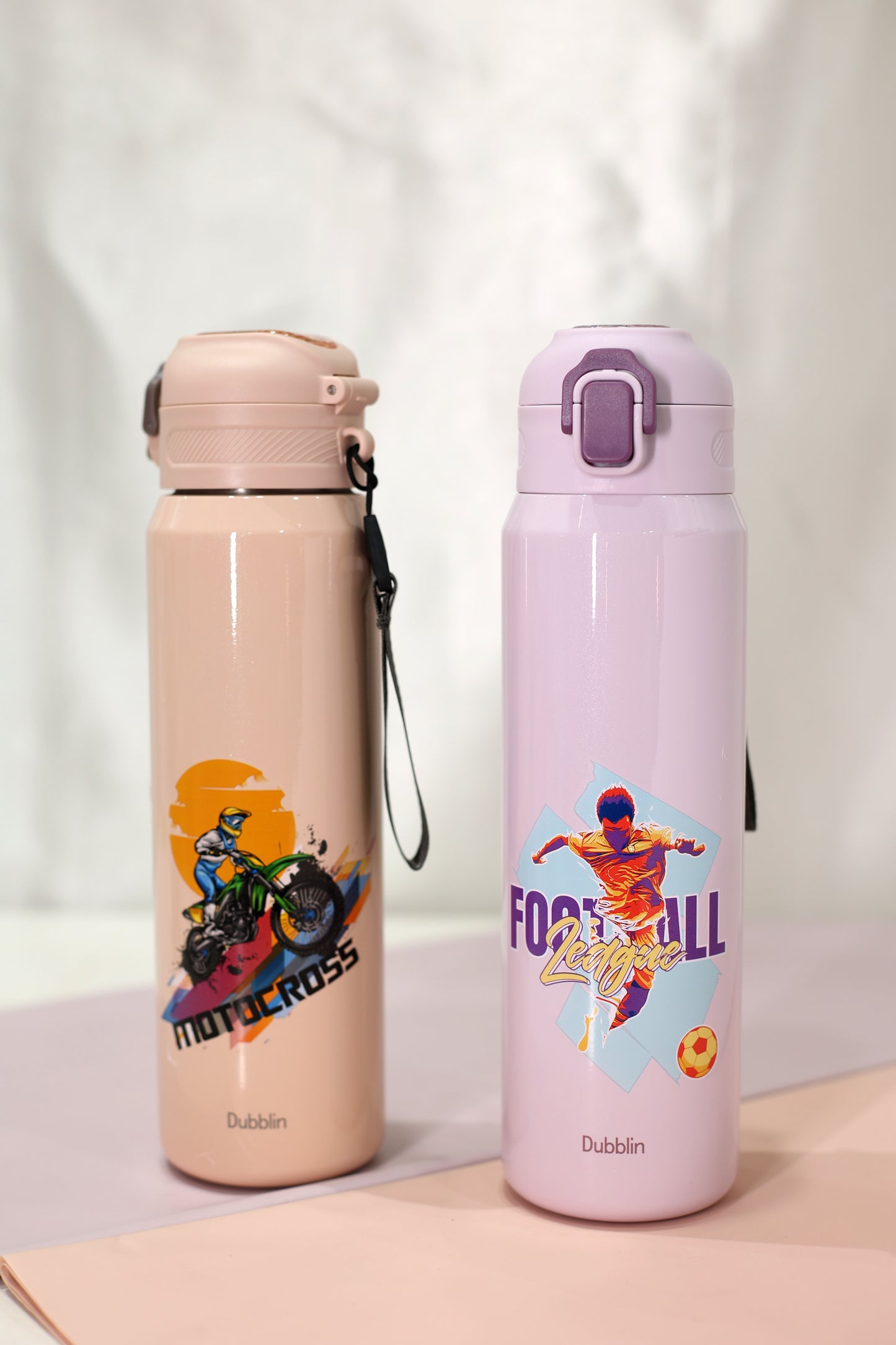 Dubblin Kids Printed Stainless Steel Water Bottle with Straw & Carry Strap [800ml]