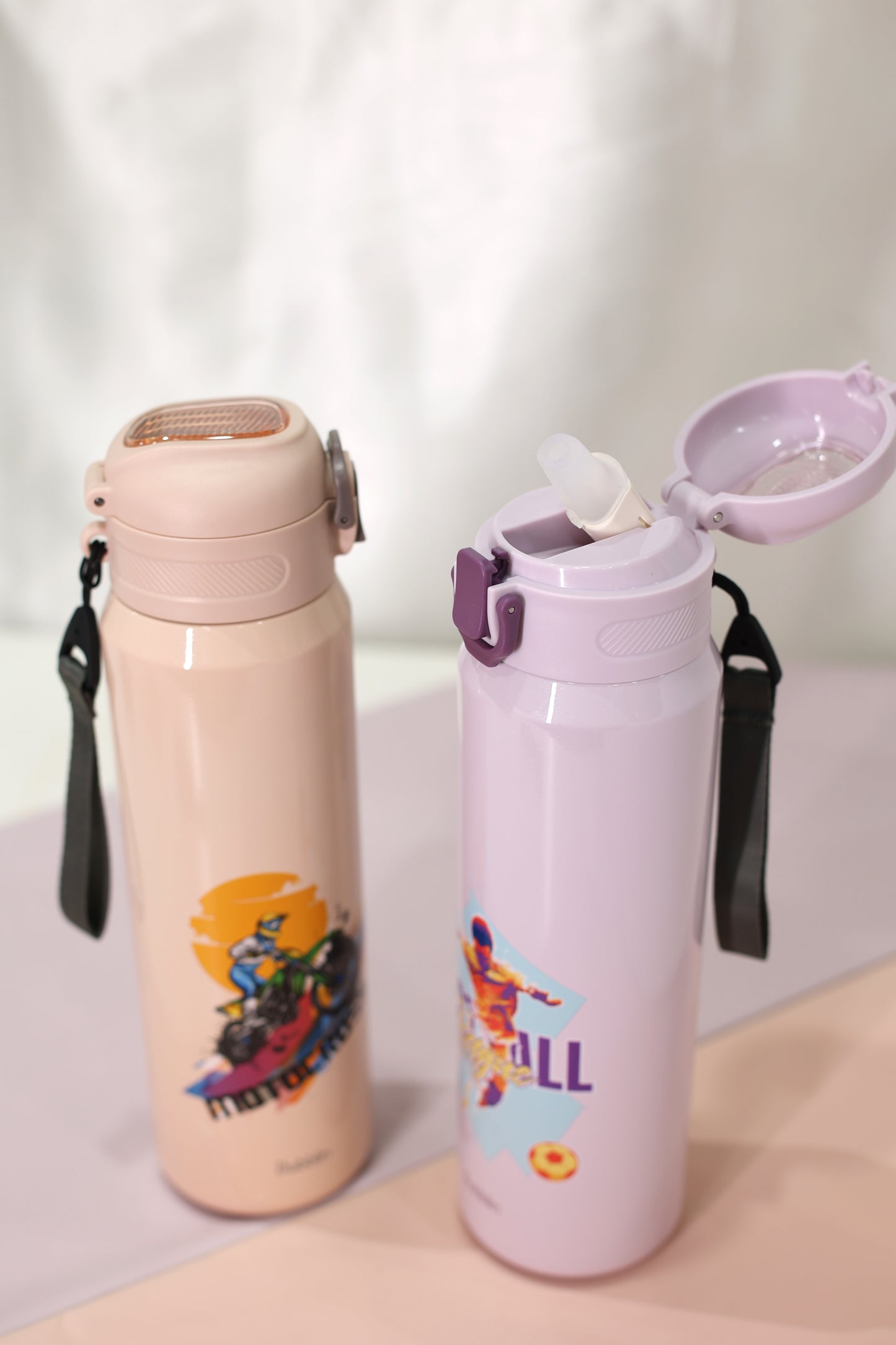 Dubblin Kids Printed Stainless Steel Water Bottle with Straw & Carry Strap [800ml]