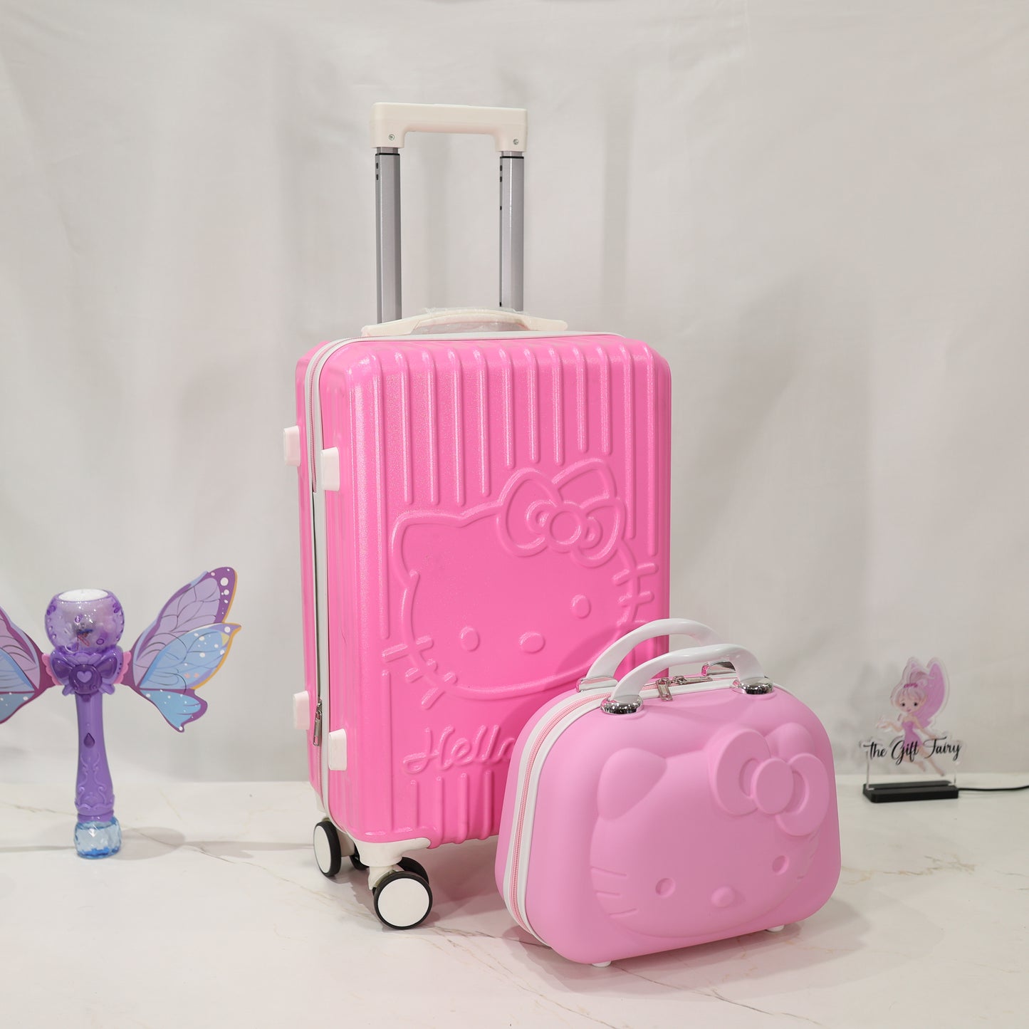 3D Hello Kitty Kids Premium Trolley Bag Set with Matching Mini Case – Pink [20 inch]