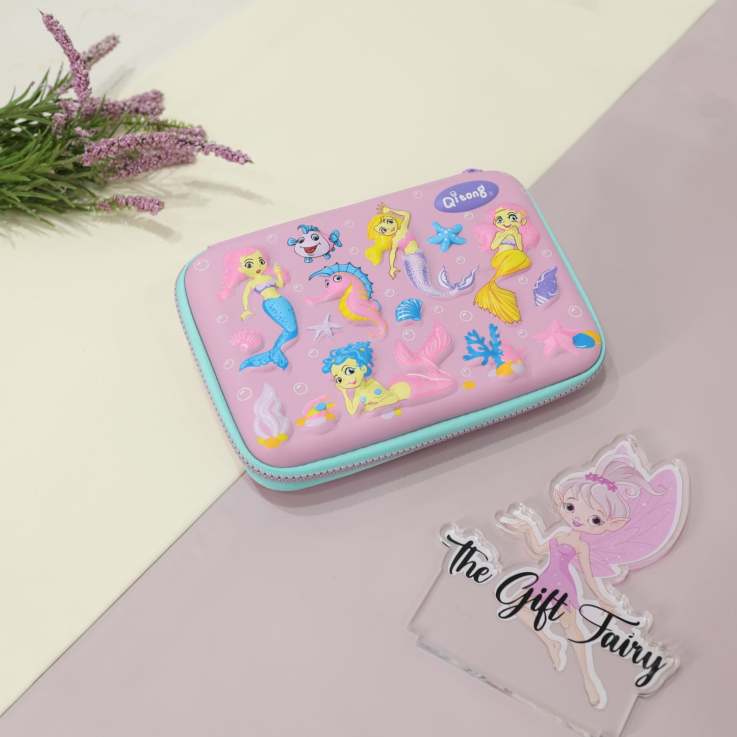 Mermaid Theme Hard Shell Pencil Pouch – Pink