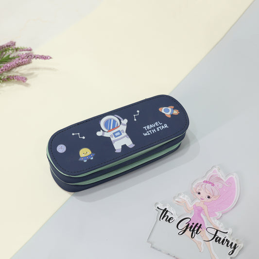 Astronaut Space Dual Compartment Hardtop Stationery Pencil Box – Navy Blue