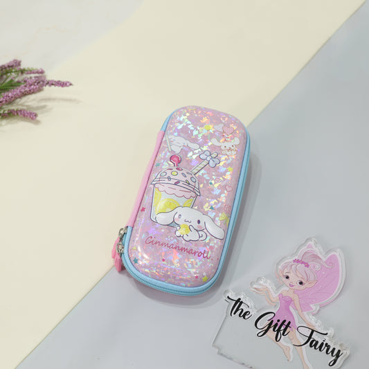 Kids Premium Glittery Hardtop Stationery Pouch – Cute Cartoon Designs