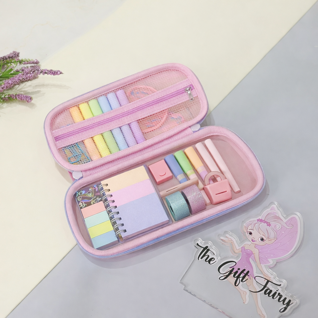Kids Premium Glittery Hardtop Stationery Pouch – Cute Cartoon Designs