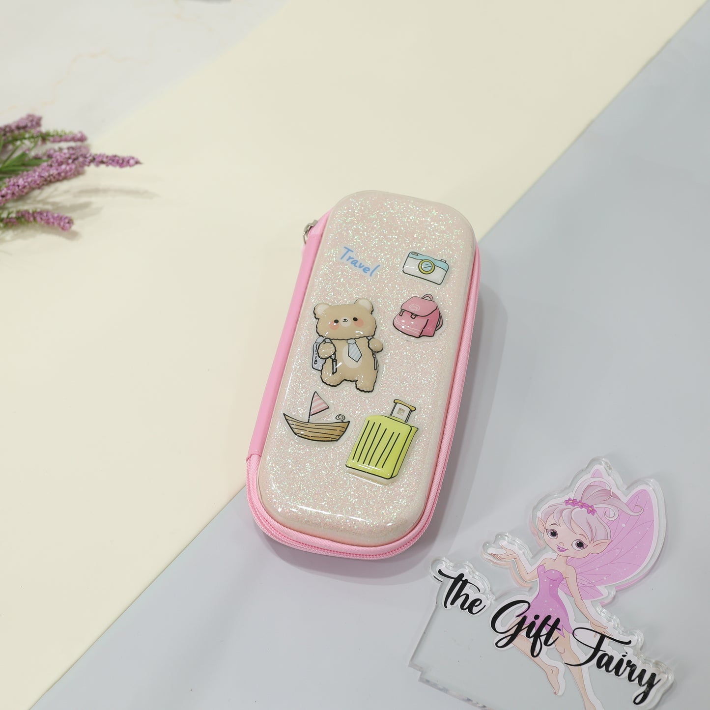 Kids Premium Glittery Hardtop Stationery Pouch – Cute Cartoon Designs