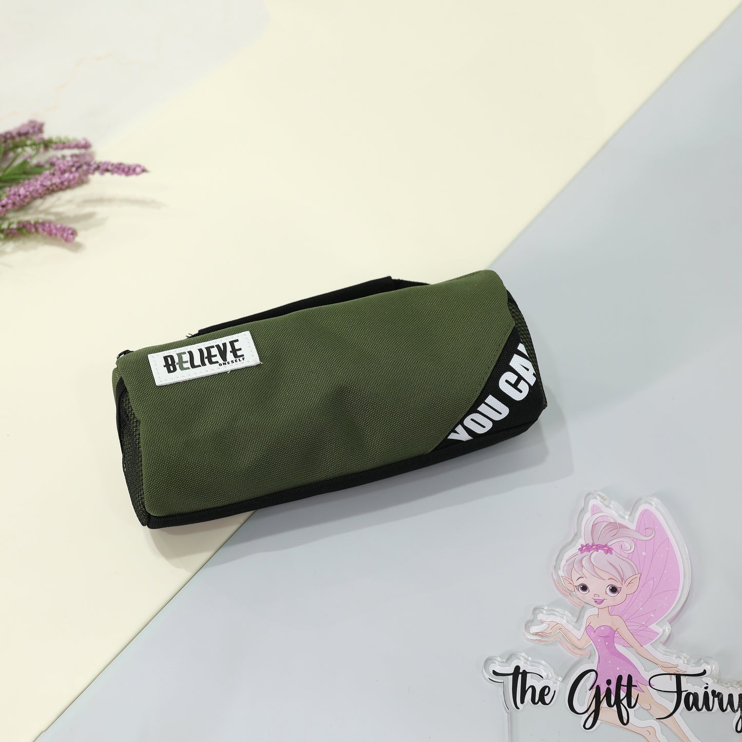 Believe Oneself Organic Rugged Pencil Pouch – Dual Tone Fabric Design