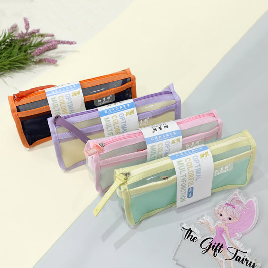 Transparent Multi-Utility Mesh  Pencil Pouch – Pastel Series