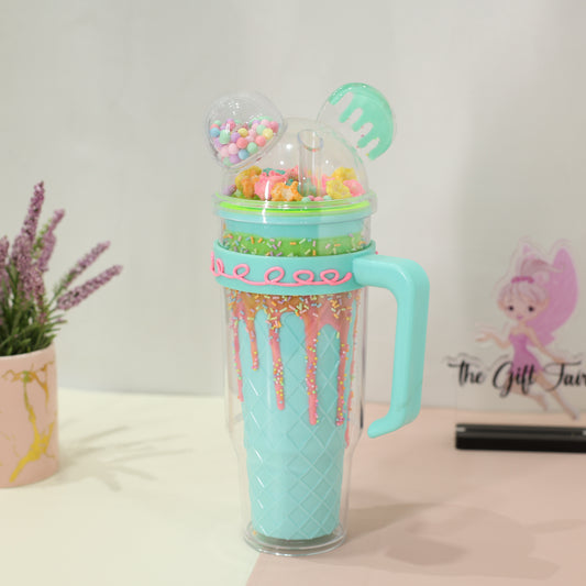 Candy Swirl Ice Cream Tumbler with Handle & Straw – Designer Pastel Cup