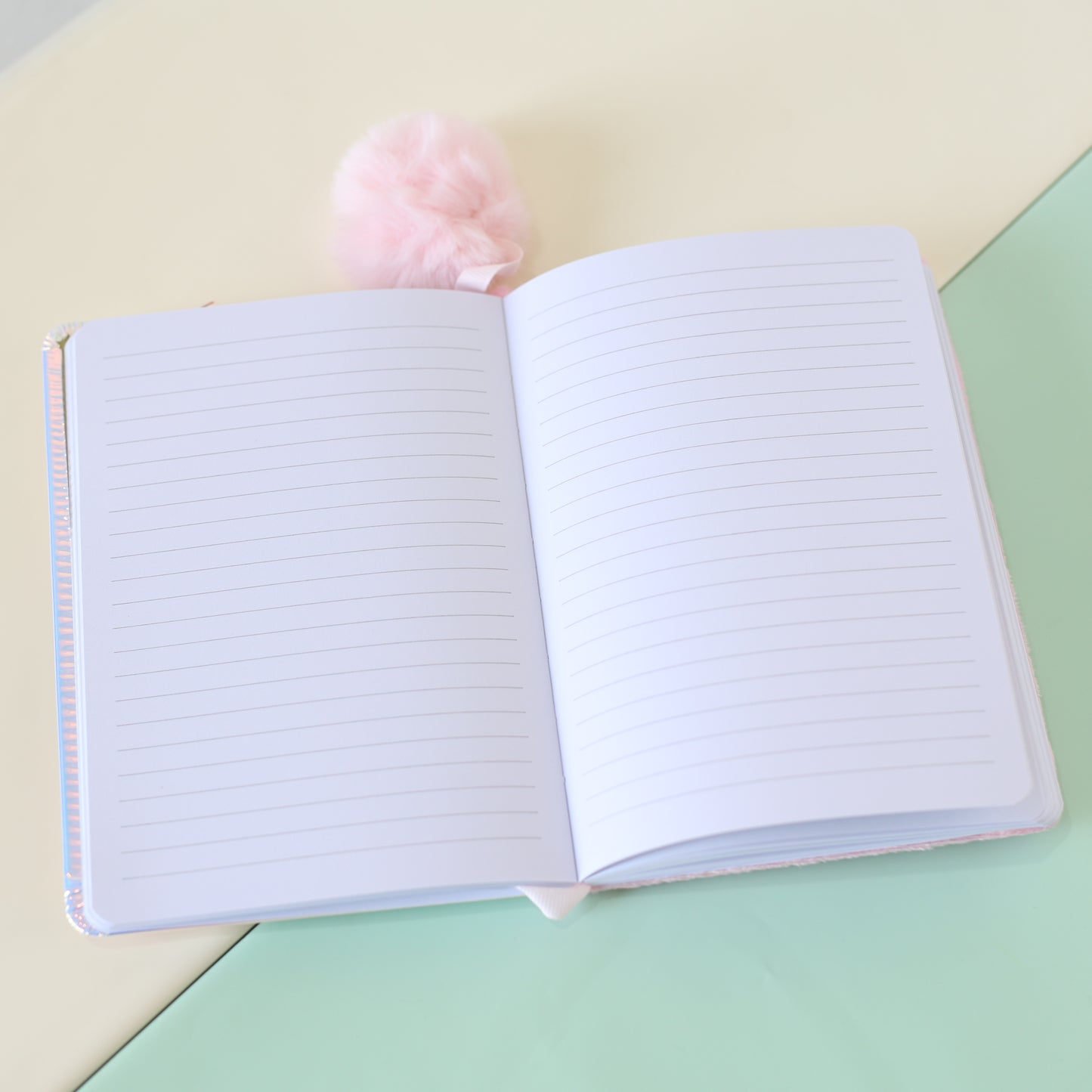 Rainbow Liquid Front Diary with Furry Back & Pom-Pom Bookmark