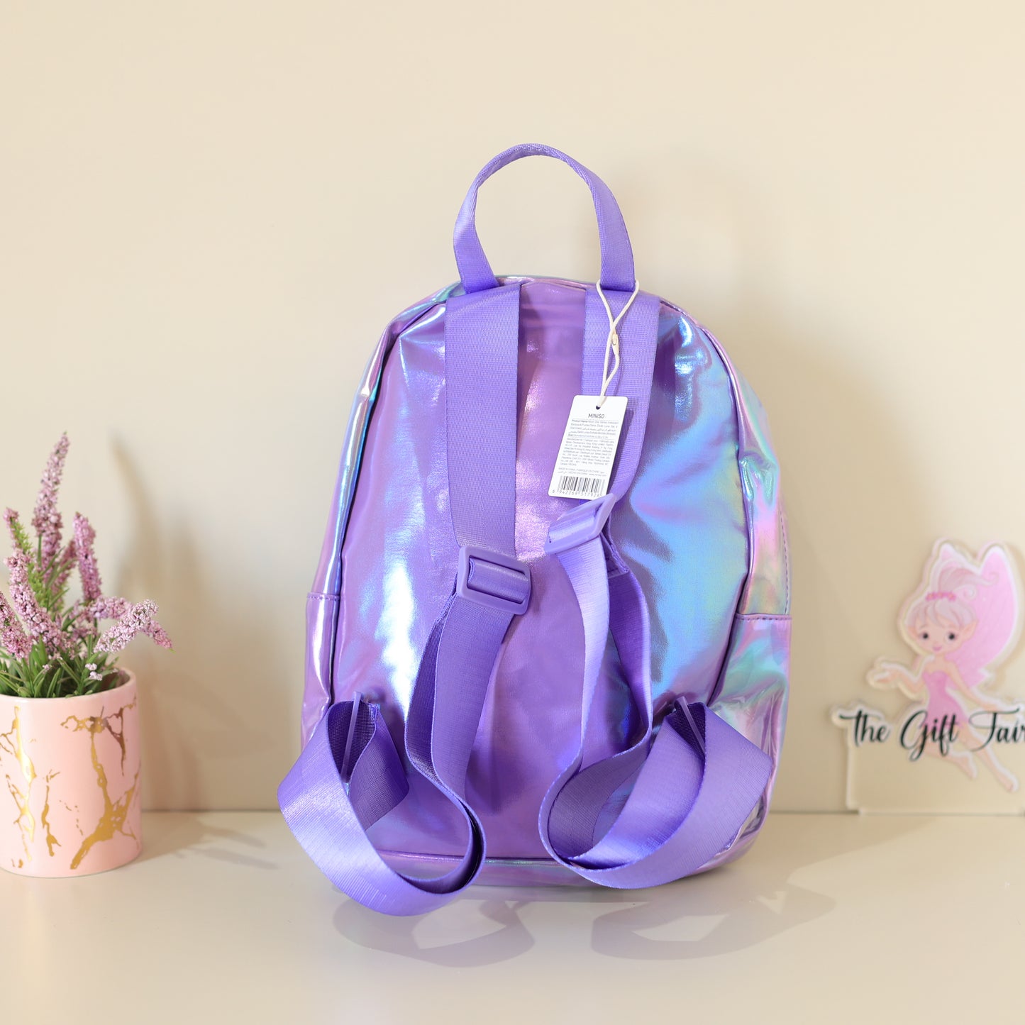 Holographic Pastel Mini Backpack – Lavender Shine            & Blush pink.