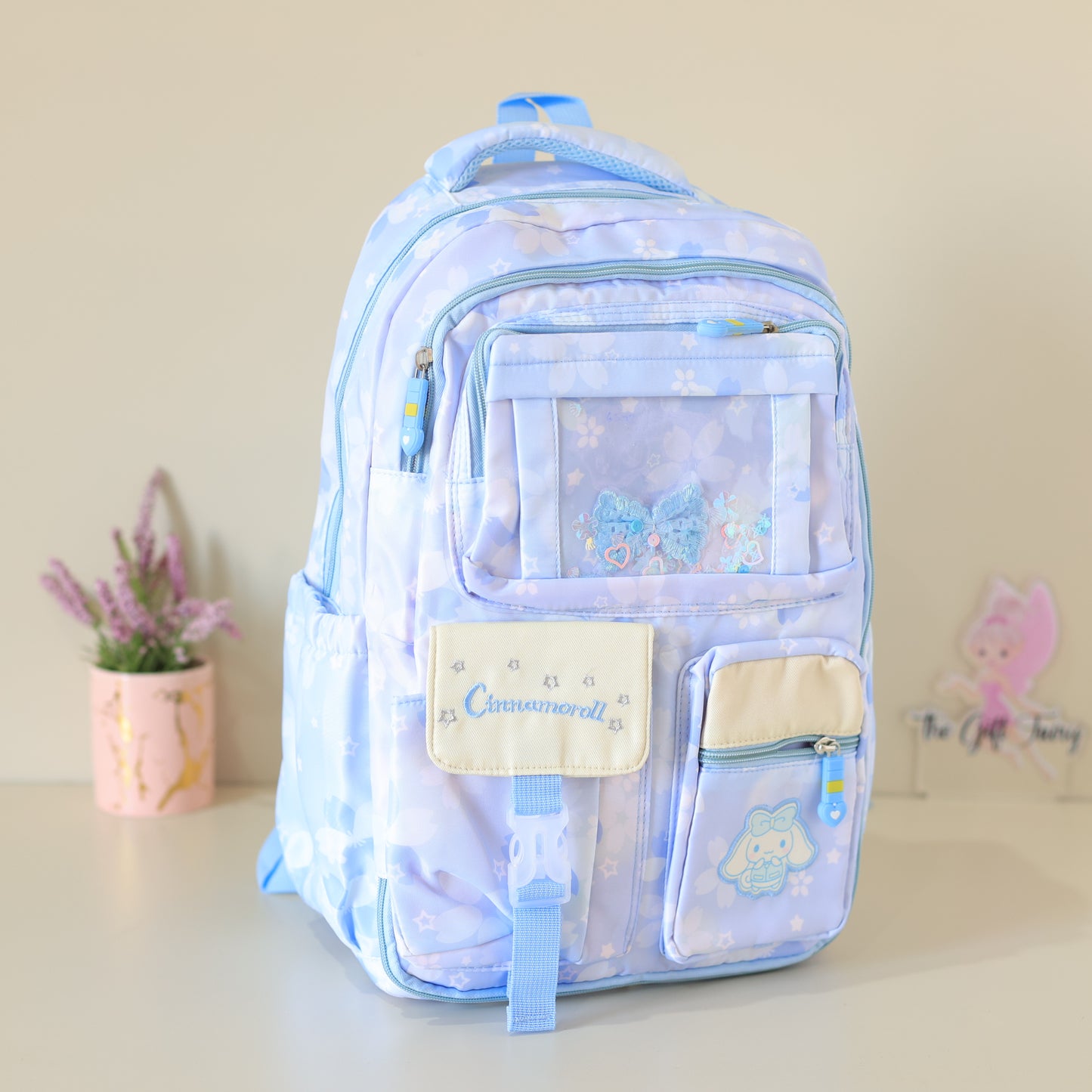 Premium Cinnamoroll Multi-Compartment School Backpack – Pastel Blue