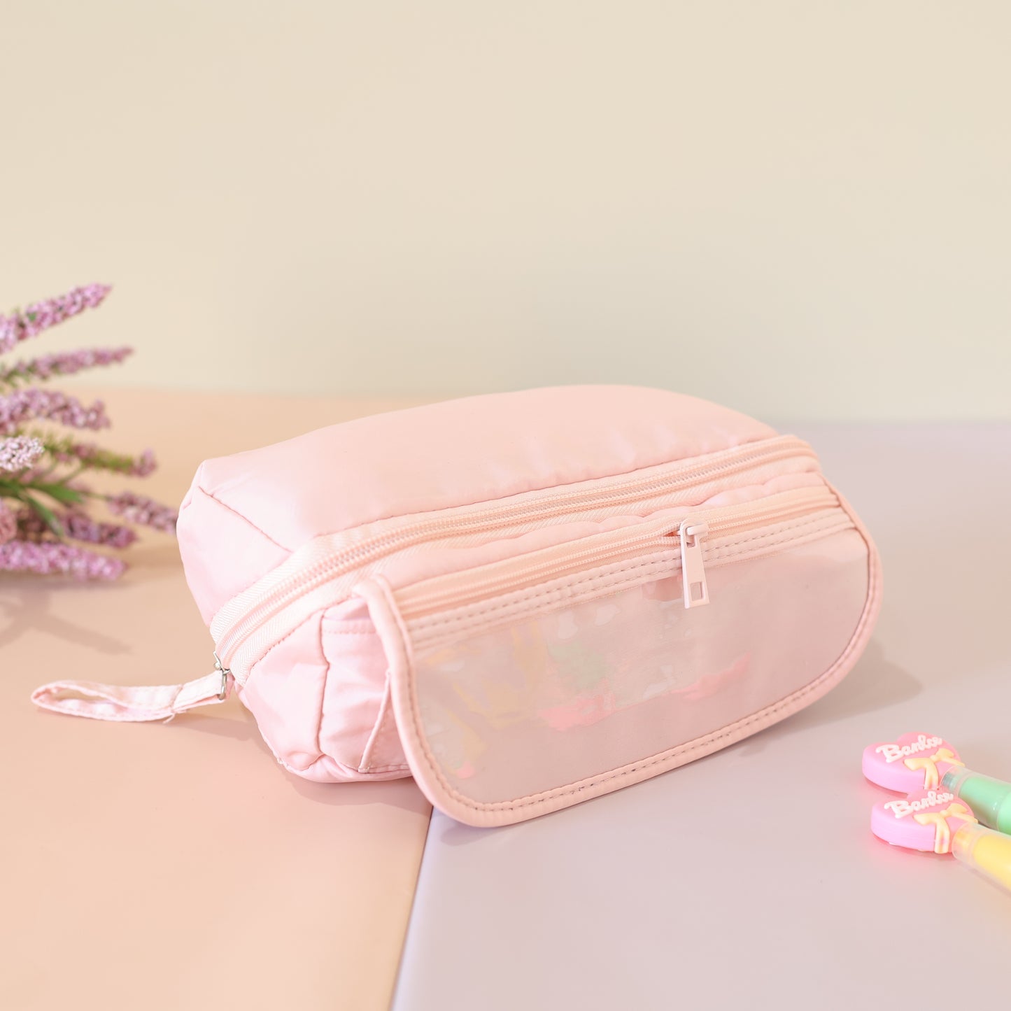 Pastel Double Zip Pencil Pouch with Front Pocket