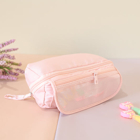 Pastel Double Zip Pencil Pouch with Front Pocket