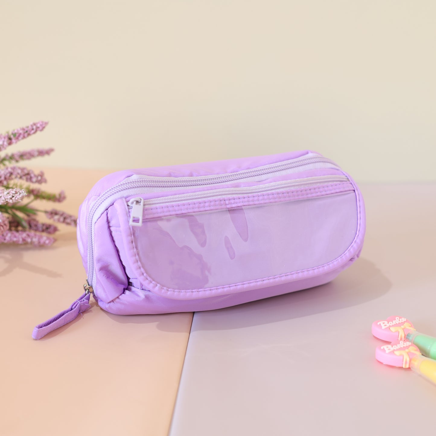 Pastel Double Zip Pencil Pouch with Front Pocket