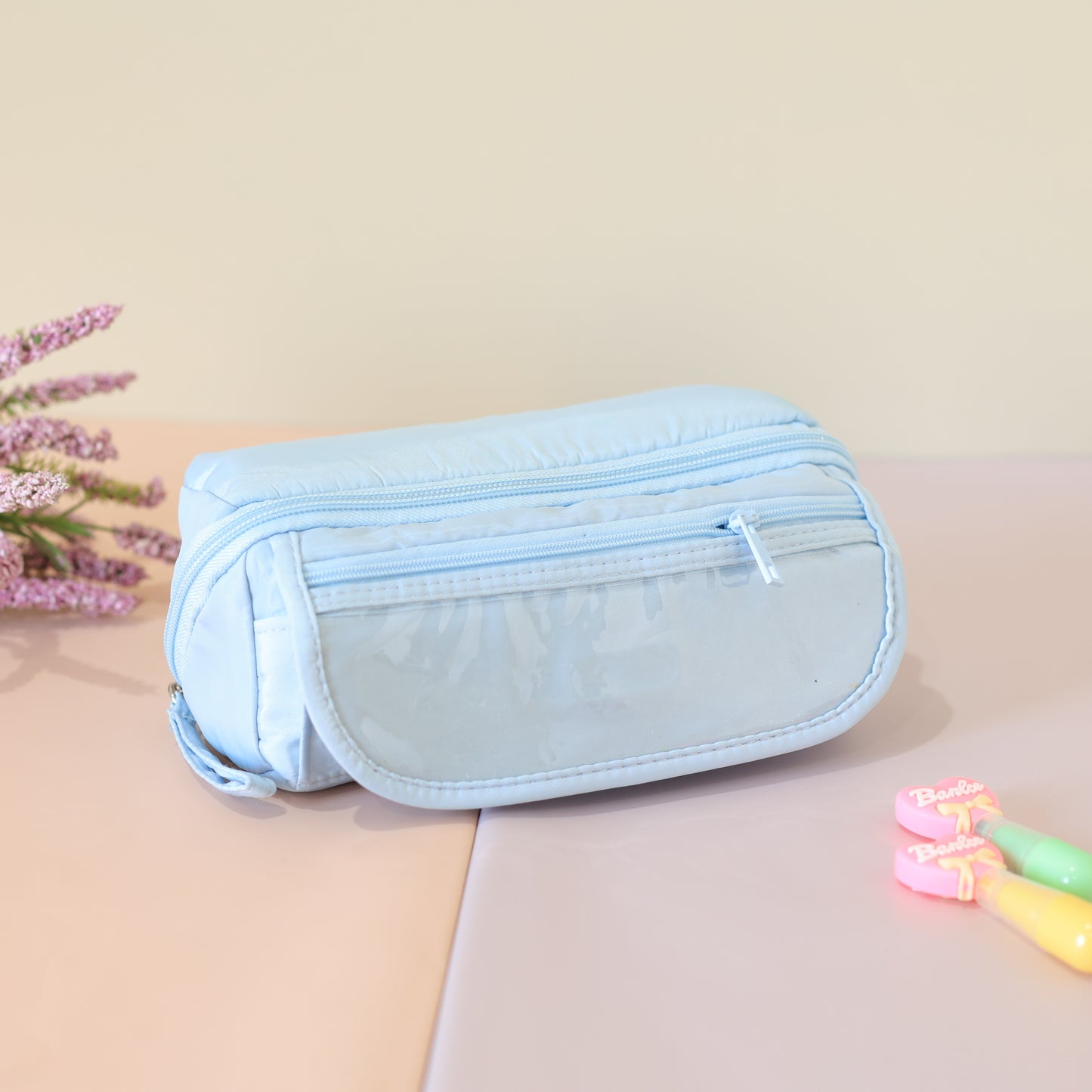 Pastel Double Zip Pencil Pouch with Front Pocket
