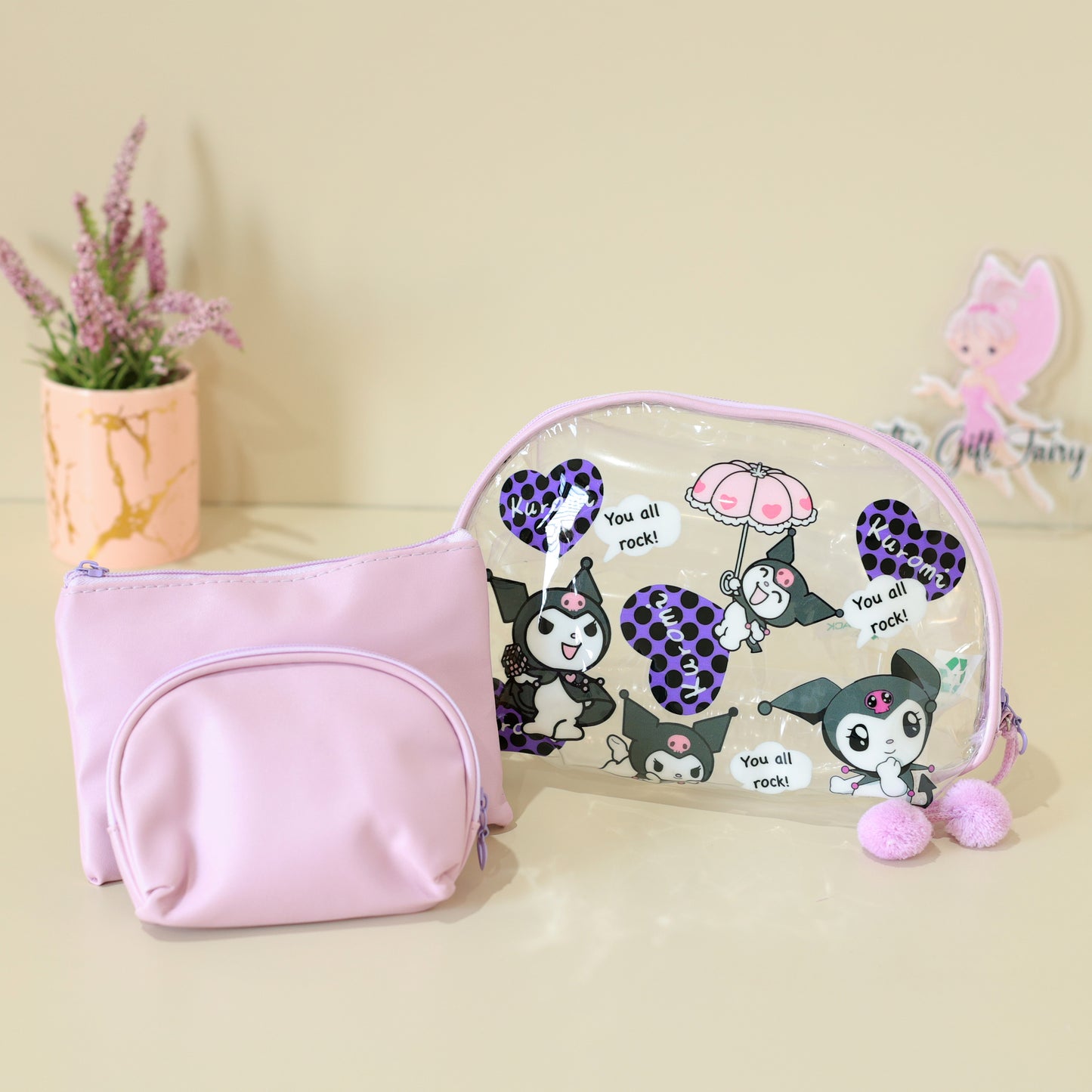 Kuromi Transparent Makeup Pouch Set – 3 Piece Organizer Combo