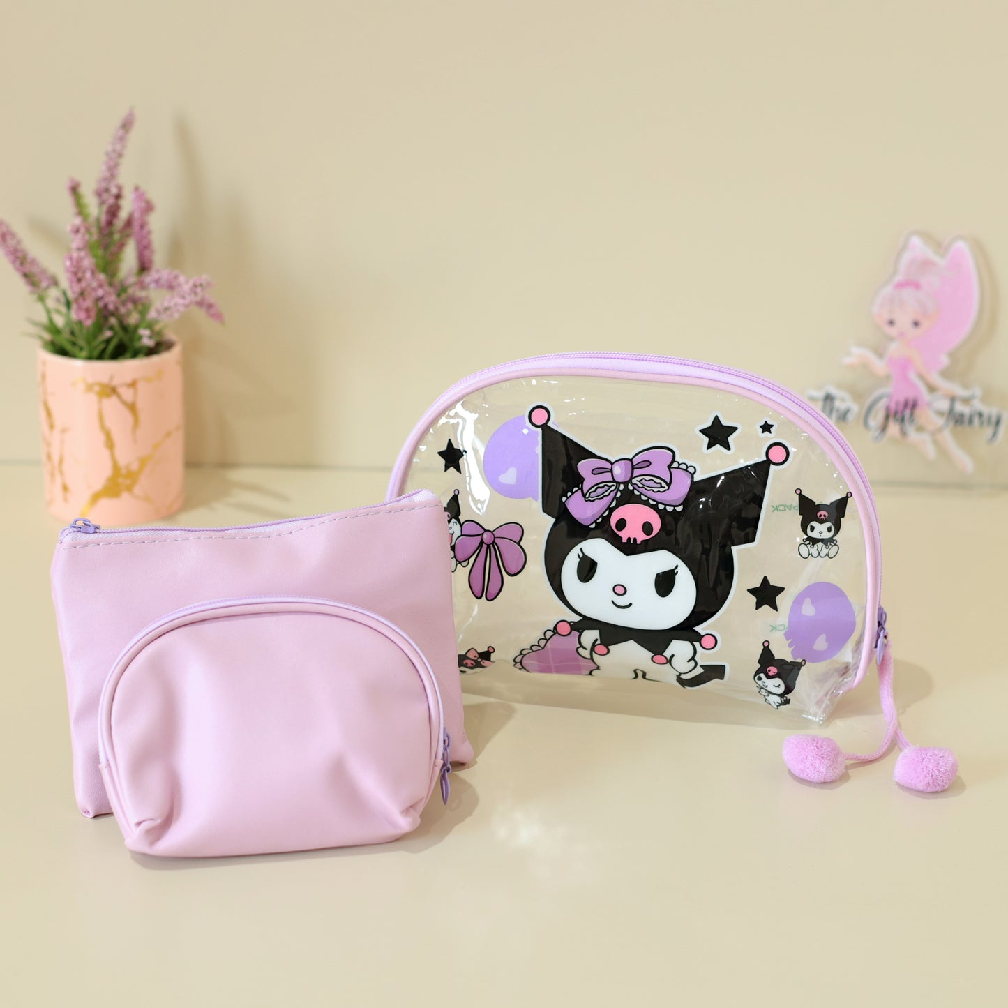 Kuromi Transparent Makeup Pouch Set – 3 Piece Organizer Combo