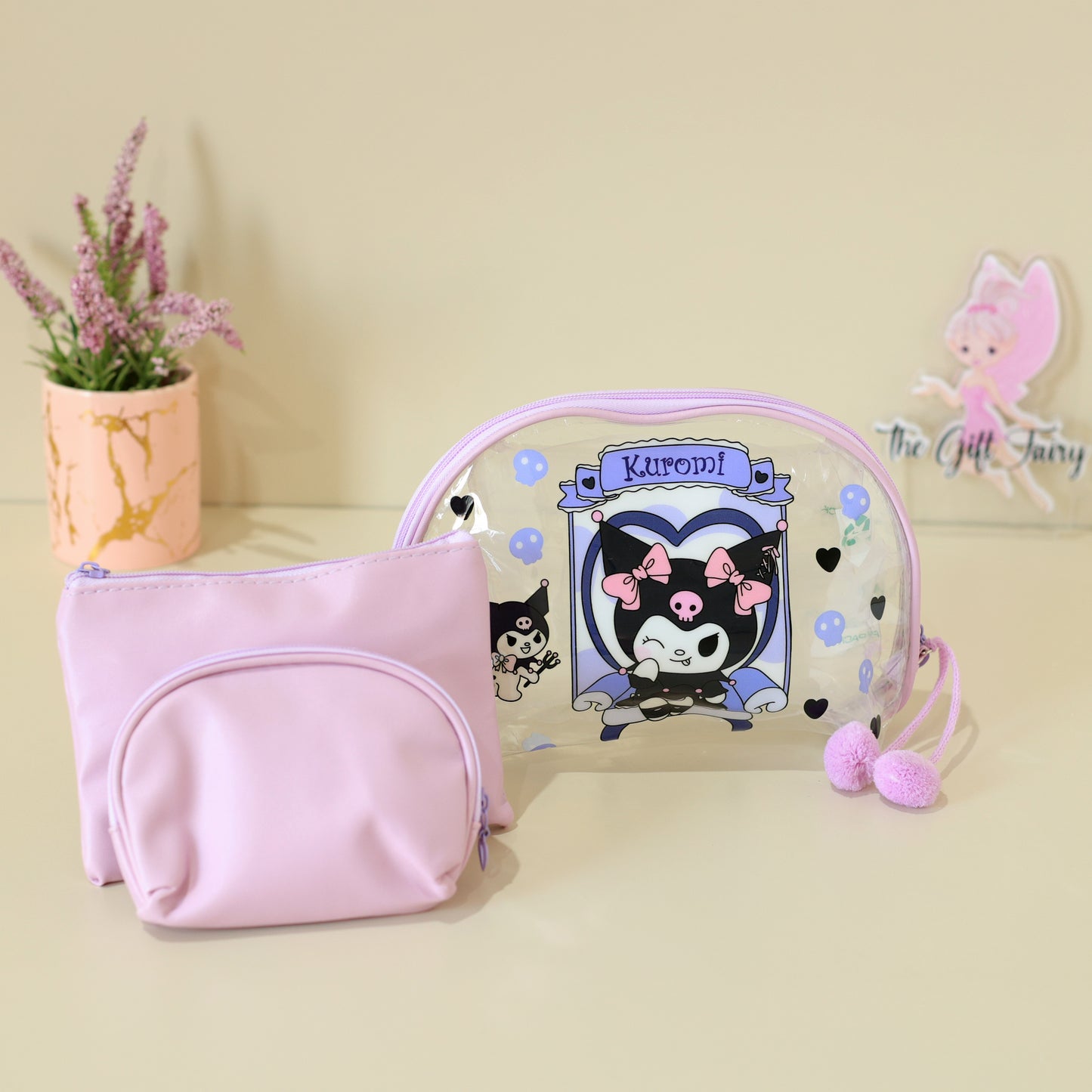 Kuromi Transparent Makeup Pouch Set – 3 Piece Organizer Combo