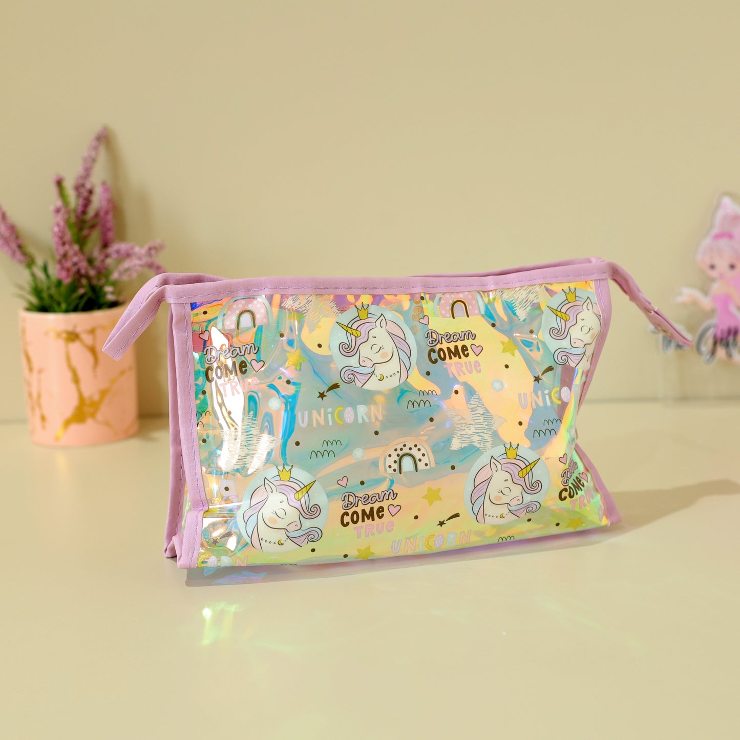 Holographic Unicorn Transparent Pouch – Travel Organizer