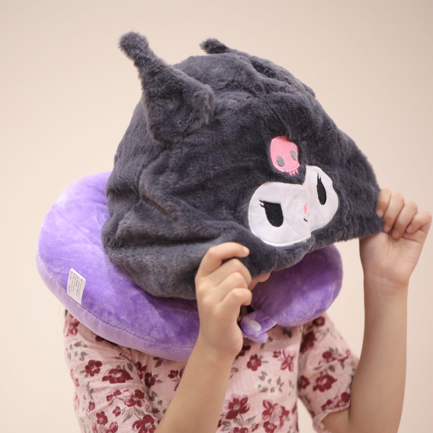 Kuromi Kids Neck Pillow with Hoodie | Cartoon Travel Cushion