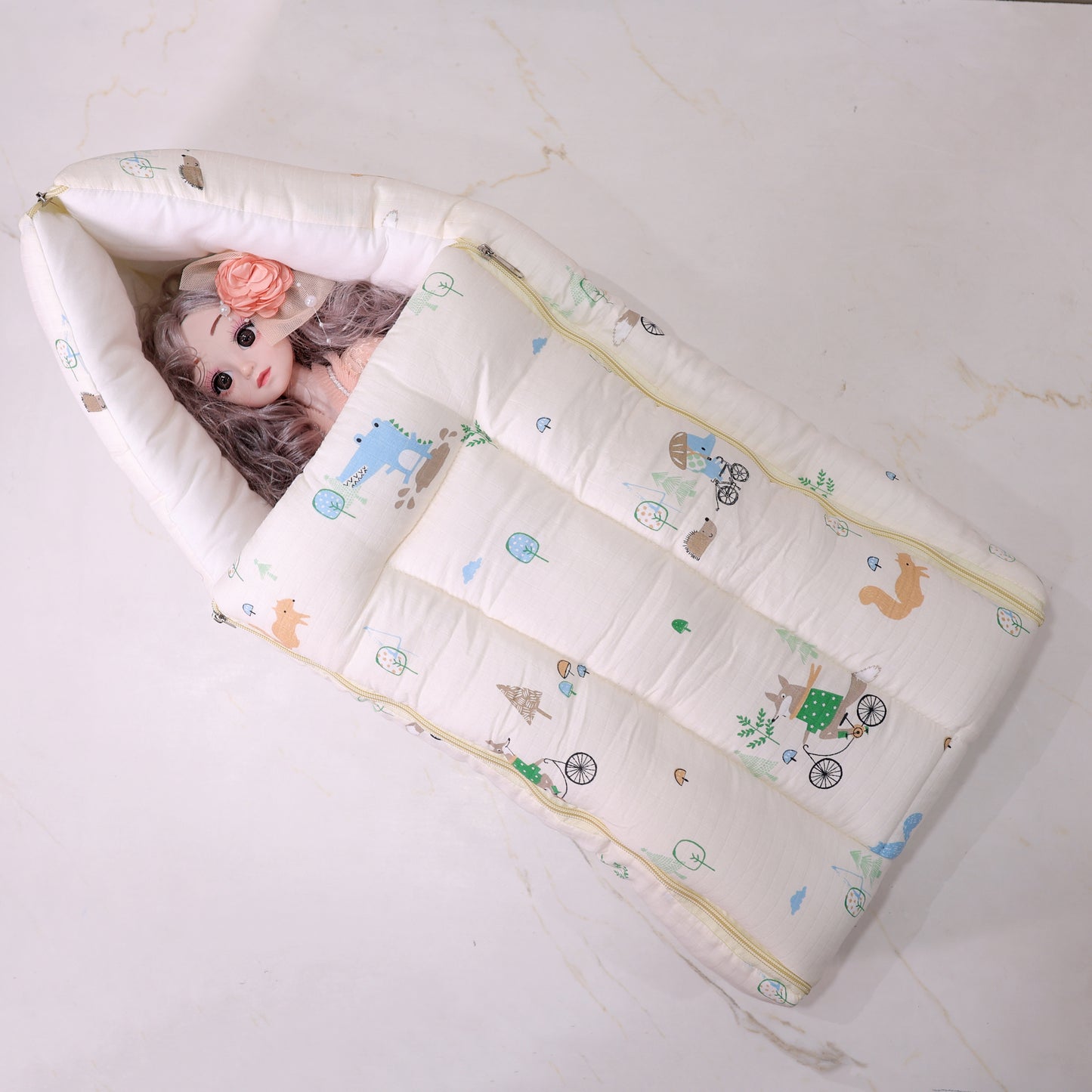 Pure Muslin Cotton Baby Carrier Nest Cum Sleeping Bag – Forest Animal Print