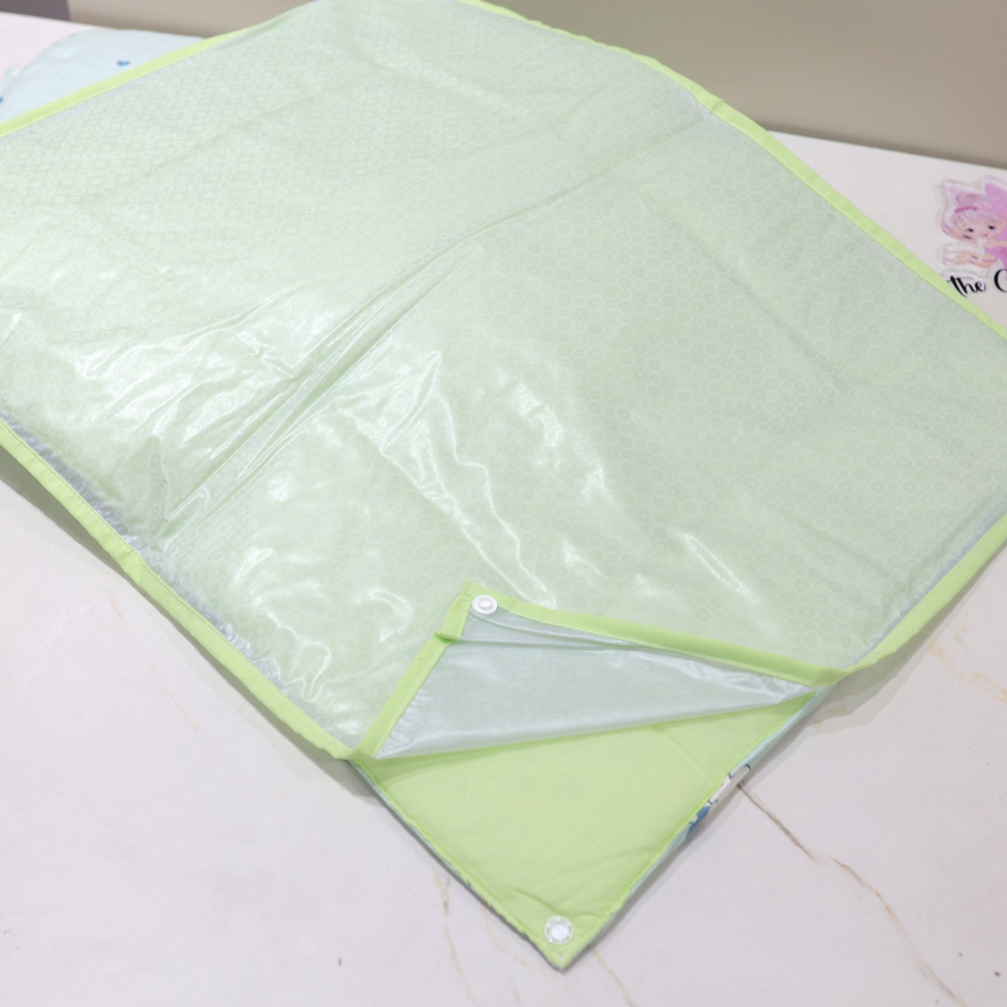 Pure Muslin Baby Mattress Set with 3 Replacement Mattresses + 1 Waterproof Sheet – Mint Bunny Print.