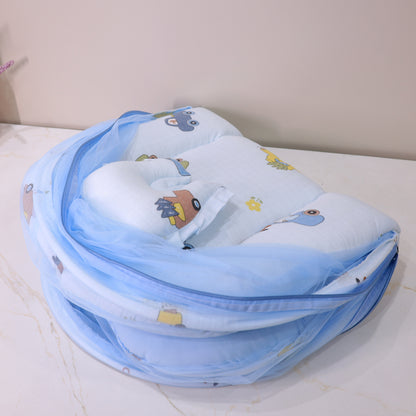 Pure Muslin Baby Mosquito Net Bedding Set with Foldable Mattress and Pillow